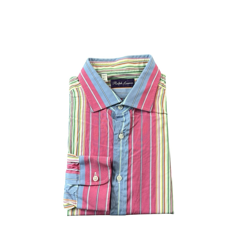 Ralph Lauren Purple Label Multicolor Striped Cotton L/S Button Front Size 16.5